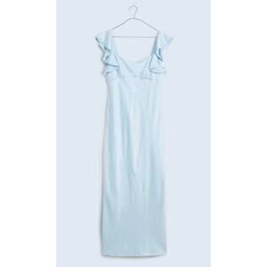 NEW! Madewell Light Blue Silky Soft Shean Ruffle Sleeve Midi Dress Woman's 8